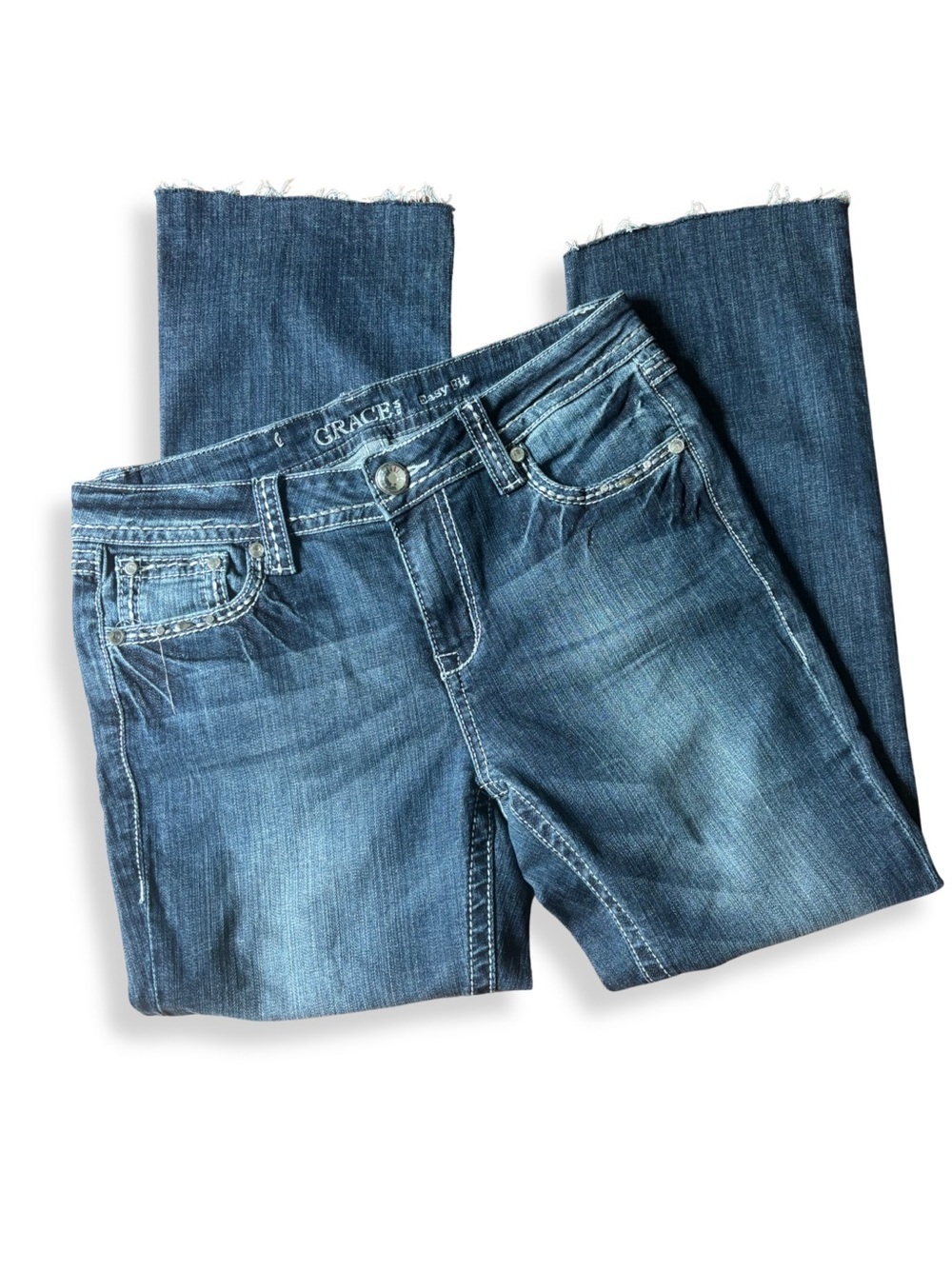 Grace in LA Easy Fit Bootcut Jeans Size 29 Embellished Flap Pockets Stretch